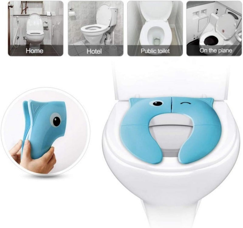 Pokanic Toilet Potty Training Seat Cover, Travel Toilet Seat, Folding Non Slip Silicone Pads, Travel Portable Reusable Kids Toddlers Boys Girls, Carry Bag (Blue) - Image 5
